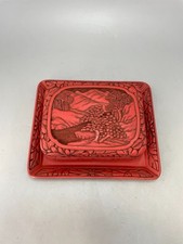 Japanese Cinnabar Lacquer Box with Tray Handcarved Landscape Design Antique