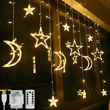 CNMTCCO Ramadan Window Lights Decorations for Home, 3.5M Star Moon Curtain Light