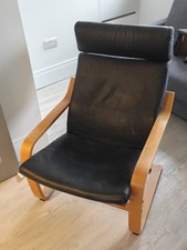 Ikea black leather - leather, poang