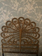 Mid Century Rattan Peacock Single Headboard, Vintage Bamboo, Bohemian, Boho.