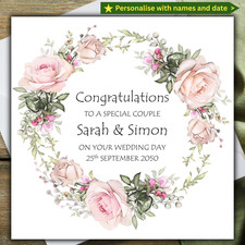 WEDDING DAY CARD personalised congratulations for the happy couple bride & groom