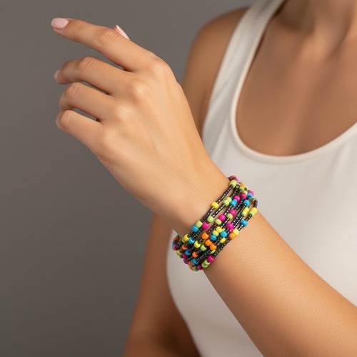 Multi bead coil bracelet - multi,