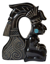 Vintage Mayan Obsidian Carving with Sterling Silver & Turquoise 2.5kg Large