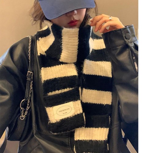 Striped winter scarf warm - scarf,