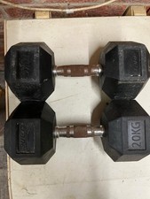 20kg Black Rubber Hex Dumbbells Pair