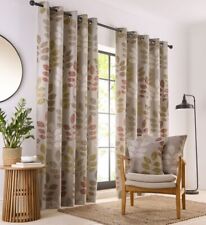 Lined curtains eyelet style natural taupe olive terracotta leaf  