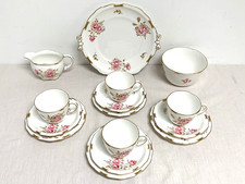 Royal Crown Derby Pinxton Roses 4 x Trio, Cake Plate, Creamer & Sugar Bowl