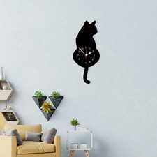 Wall clock cat tail wagging