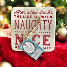 Hearth & Gnome Drink Coasters Christmas Naughty or Nice Set of 4 White Marble