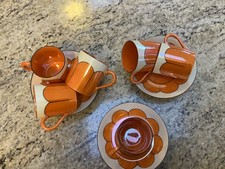 Vintage Espresso Cups & Saucers, Orange and Cream , Small Cups 150mls