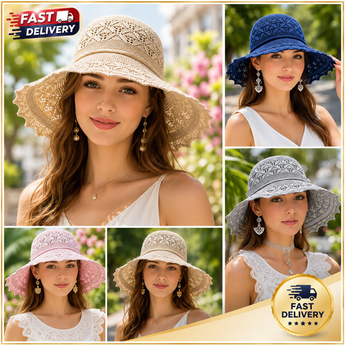Women foldable straw sun - straw,