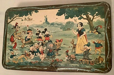 1930'S MICKEY MOUSE SNOW WHITE DUMBO ~ WALT DISNEY METAL BISCUIT TIN BELGIUM