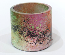 CAST CONCRETE  VASE POT VESSEL  ABSTRACT DECORATION STAMPED TO BASE