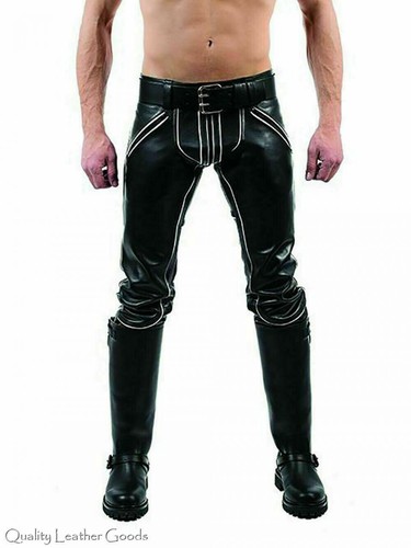 Mens leather coloured piping - coloured,