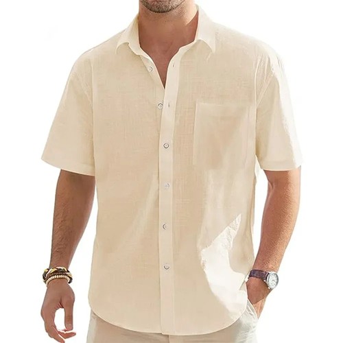 Men short sleeve linen shirt - men's,