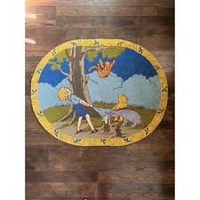 Vintage Winnie the Pooh Wool Rug Decor Nursery handmade hooked RARE 35x45" Y2K