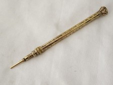 FINE VICTORIAN GOLD PLATED PENCIL ENGRAVED CITRINE HARDSTONE SEAL