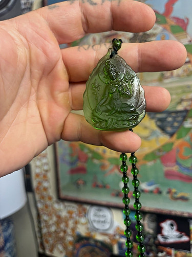 Green beaded pendant - green,