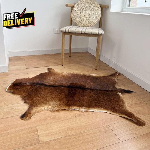 Red deer hide rug - red, skin
