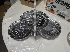2xVintage Folding 3Tier Metal Filigree Cake Hors D'oeuvres TrayPlatter Clamshell