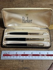 Parker 61 Fountain Pen Biro & Propelling Pencil Set Of Three Black & Gold Plate