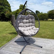 Cairns Deluxe Rope Hanging Egg Chair | Grey Garden Rattan Patio Pod