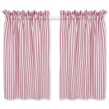 Red and White Ticking Stripe Cafe Curtains 28 Inches W x 30 Inches L Woven Co...