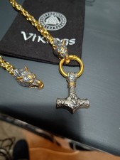 NORSEGARDE CHAIN. STAINLESS STEEL. with GOLD COATING. WOLF'S HOARD BITE PENDANT