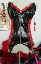 Burlesque Gothic Corset Basque Faux Leather Cincher Lingerie Bustier PVC Shaper