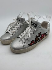 ASH silver leather floral trainers 37 4 VGC sneakers embroidered low top casual