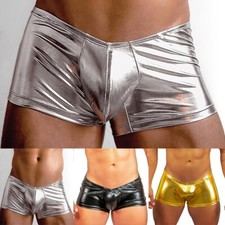 Sexy-Mens Faux Leather Underwear Wet Look Shorts Trunks Bandage Club Hot Pants