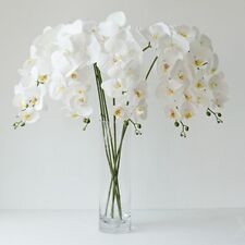 Top Quality Ivory 3pcs 8Heads Bunch Artificial Silk Flowers Phalaenopsis Orchids