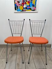 Vintage MCM Pair Bistro Chairs Chrome & Orange Soudex Vinyl Boho Chic Cafe
