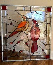Stained Glass Window Cardinal Bird Christmas Transom Panel Suncatcher