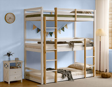 Triple Bunk Bed Kids Children High Sleeper Pine 3FT Single Wooden Bed Frame