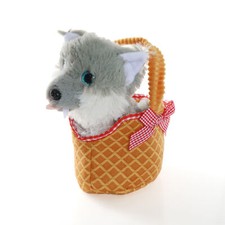 PLUSH BASKET WITH WOLF TOY RED