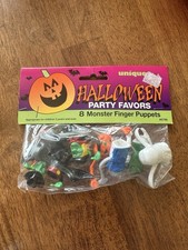 Vintage 1996 Unique Halloween Monster Finger Puppet Witch Bat Pumpkin Skeleton