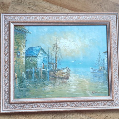 Signed framed harbour - signed,