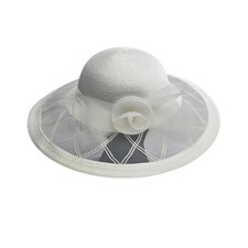 B&H Women Church Hats Formal Dress Derby with Feather Elegant White