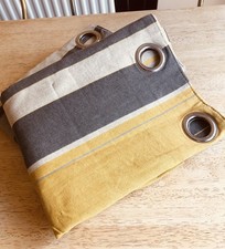 Eyelet Mustard deep yellow Curtains pair Pure Cotton width 63" each by 51" drop