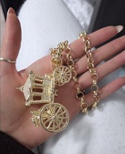 Gold Wagon Pendant On Belcher Chain Gypsy Style Pendant 9ct Filled Mens Womens 
