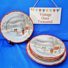 5 x Winter Scene SIDE PLATES * Antique JAPANESE Eggshell Porcelain * SIGNED