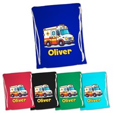 Personalised Ambulance Gym Bag for Kids. Cotton, School, Nursery, Swim PE Travel