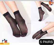 5 Pairs Sexy Simple Ultra-Thin Socks Short Nylon Sheer Stockings Anklets Black