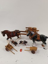 Vintage Ceramic Shire Horse and Cart Figurine Bundle w/ Accessories - PRE-OWNED