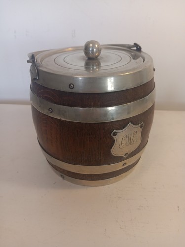 Antique oak biscuit barrel ice - antique,