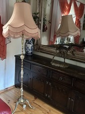 Vintage Standard Lamp Brass Onyx With Shade