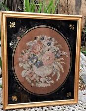 Fine Georgian Woolwork Picture of Bouquet in Jardeniere in Verre Egomise Frame