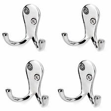 4 x QUALITY CHROME DOUBLE COAT HOOKS Robe Bedroom Bathroom Door & Wall Hanging