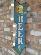 BEER Arrow Light Up Hanging Man Cave Sign Bar Plaque Diner Retro Vintage Chic